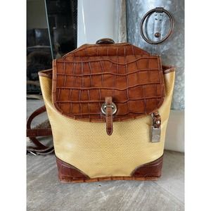 Vintage Dooney & Bourke Backpack Coated Canvas Croc Embossed Leather